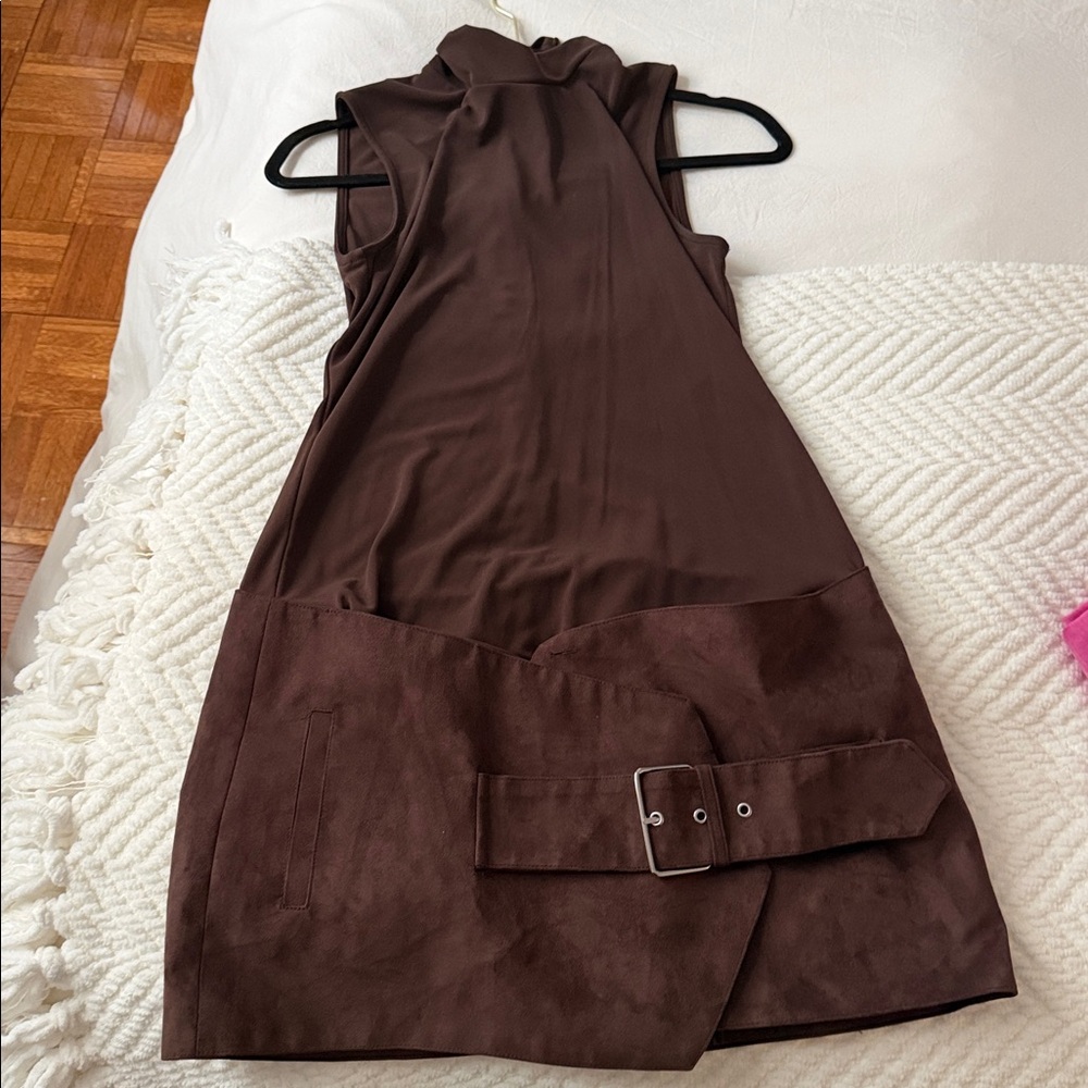 Zara Brown Sleeveless Mini Dress with Belt - Picture 3 of 5